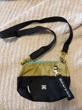 Sherpani Olive & Black Crossbody Belt Bag with Aqua Accent